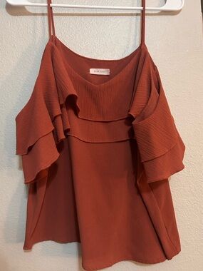 Mind Code Rust Ruffle Cold-Shoulder Cami